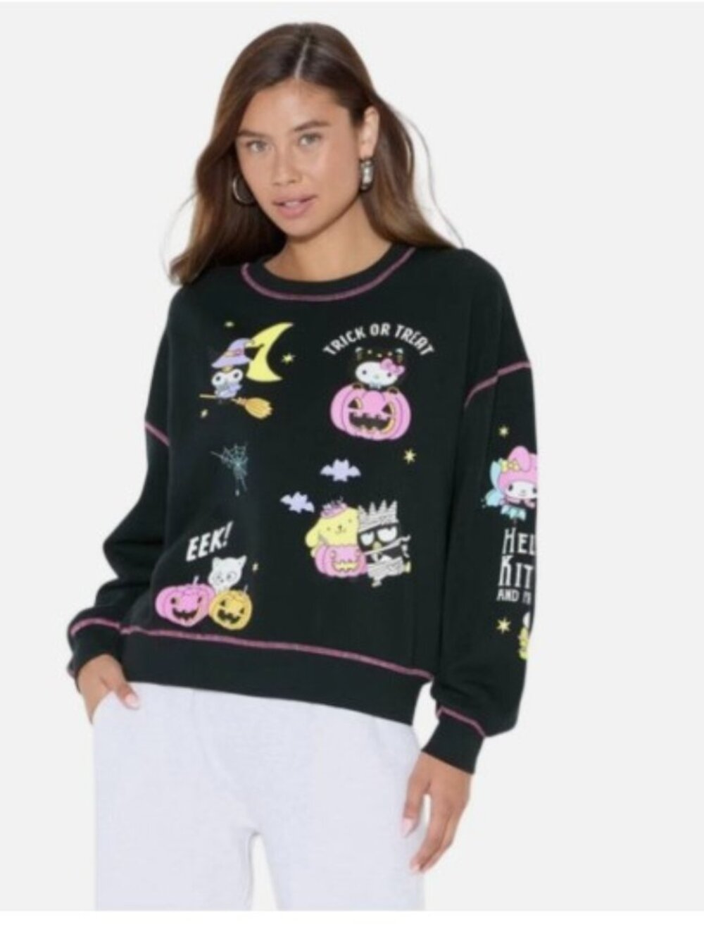 Sanrio Hello Kitty Women's Halloween Glow In The Dark Graphic Sweatshirt